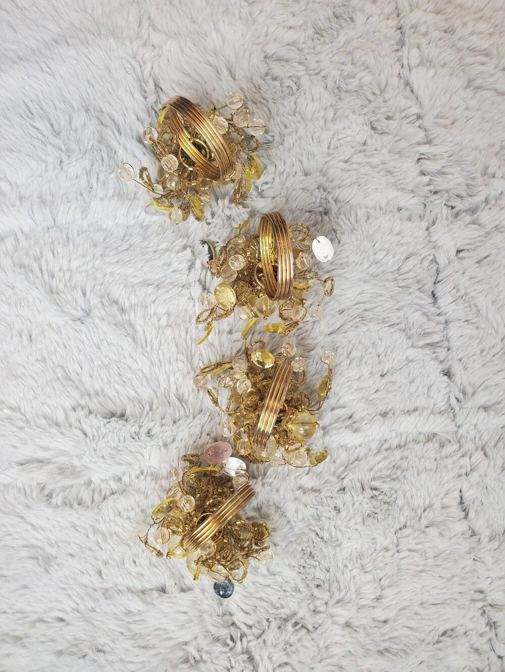 Set Of 4 Pier 1 Beaded Cluster Napkin Rings Yellow Brown Gold Beads Golf Rings